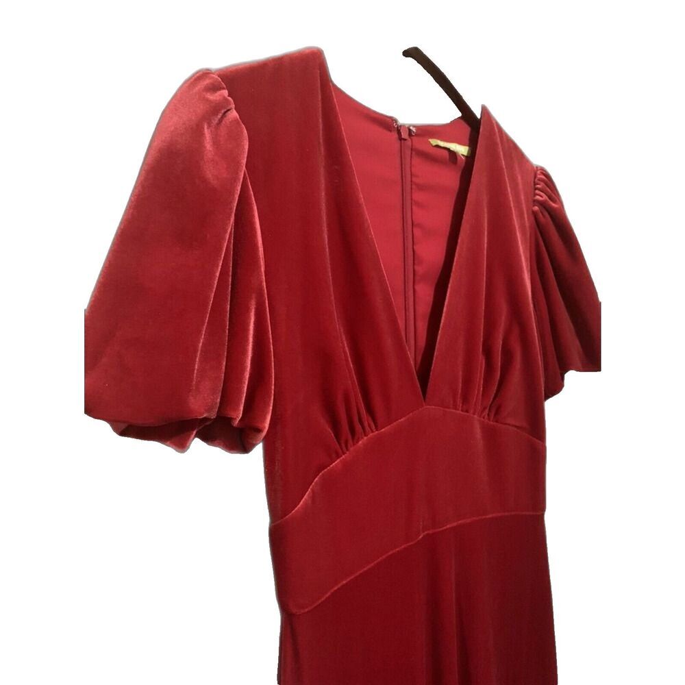 Gianni Bini Midi Velvet Dress Tomatoe Red Blair Fluted Hem Cocktail Women’s 2 - Picture 3 of 6